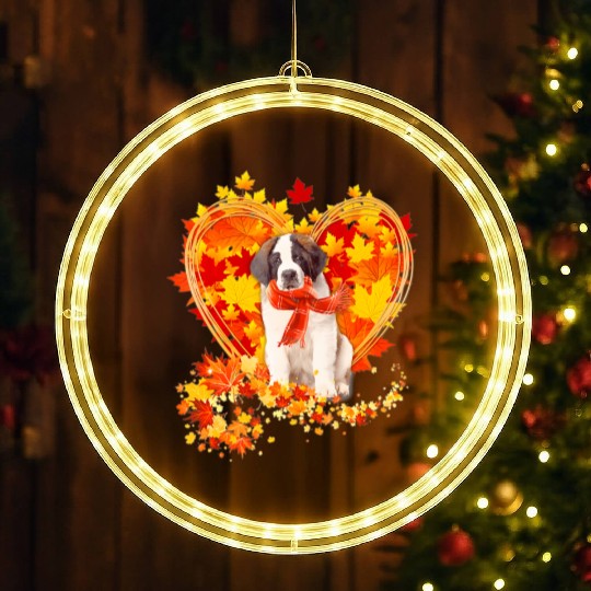 Autumn Leaf Heart Saint Bernard Scarf Fall Lover LED Christmas Window Lights