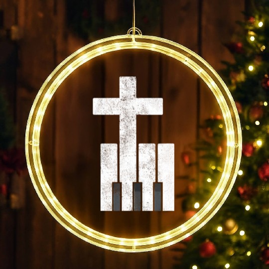 Piano Cross Christian Pianis LED Christmas Window Lights