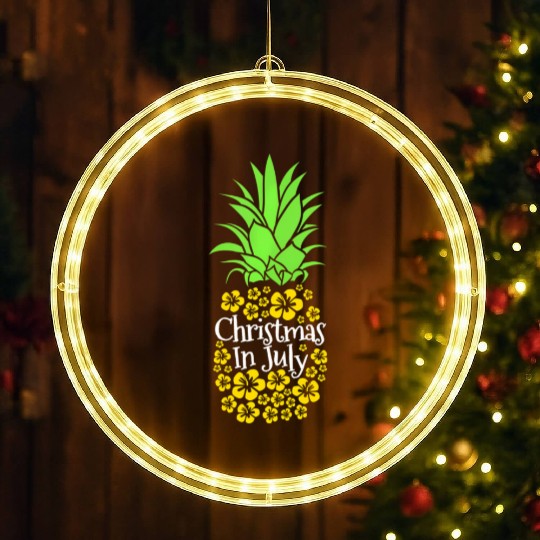 Christmas In July Funny Summer Vacation Pineapple LED Christmas Window Lights