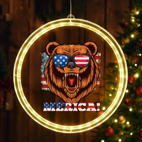 Merica Independence Day American Bear USA Party LED Christmas Window Lights