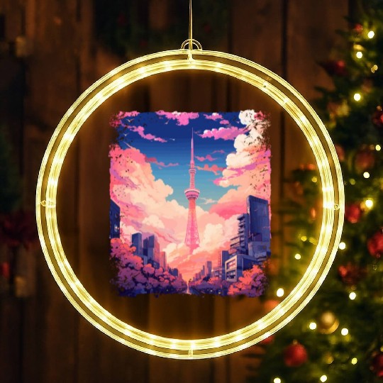 Vaporwave Aesthetic Tokyo Skytree Japanese Sight LED Christmas Window Lights