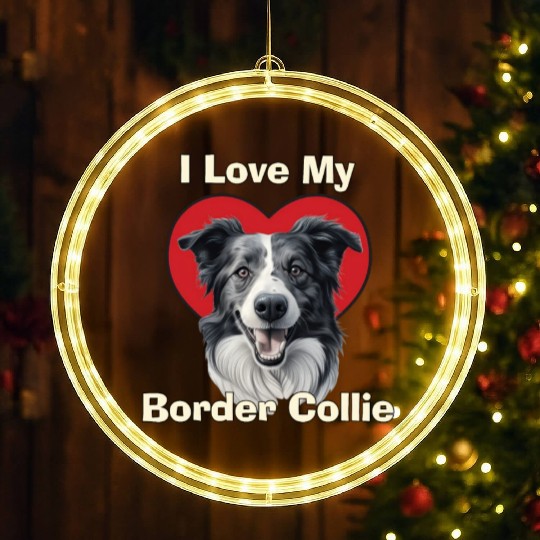 I Love My Border Collie Puppy Dog LED Christmas Window Lights