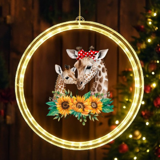 Giraffe Mom Baby Animals Sunflower African LED Christmas Window Lights