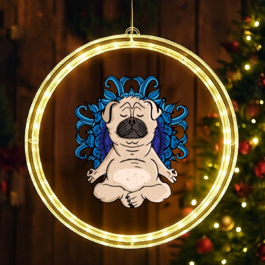 Zen Buddhism Meditation Gift Dog Lover Women Yoga LED Christmas Window Lights