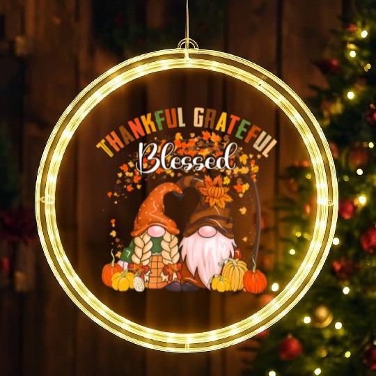Thankful Grateful Blessed Gnomes Fall Autumn LED Christmas Window Lights