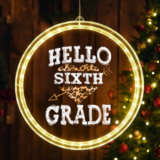 Hello 6th Grade Leopard Heart Back To School LED Christmas Window Lights