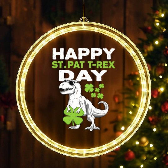 Happy St Pat Trex Day Dino St Patric Day LED Christmas Window Lights