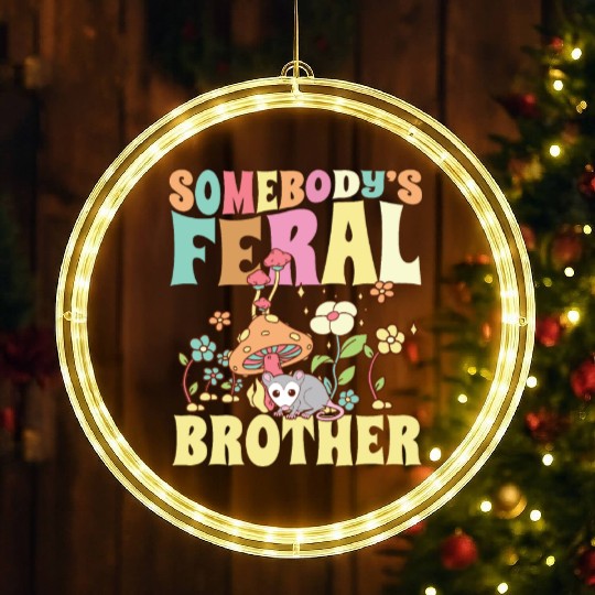 Somebody's Feral Brother Wild Bro Opossum Groovy LED Christmas Window Lights