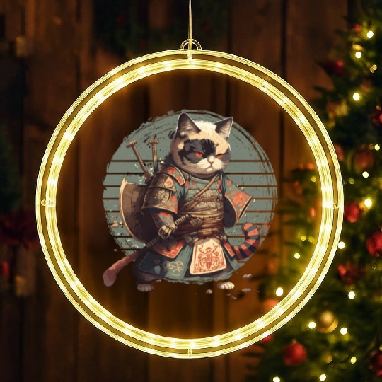 Samurai Cat Warrior Japanese Ninja Cat Kawaii LED Christmas Window Lights