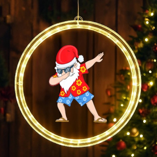 Christmas in July Santa Hawaiian Dabbing Santa LED Christmas Window Lights