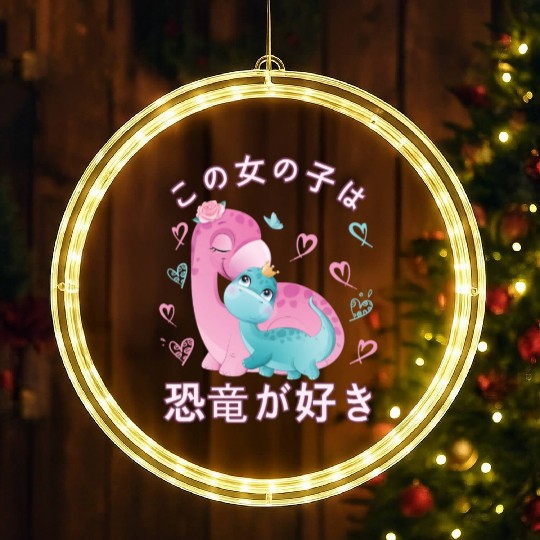 Dino Love Mama Brontosaur and Dinosaur LED Christmas Window Lights