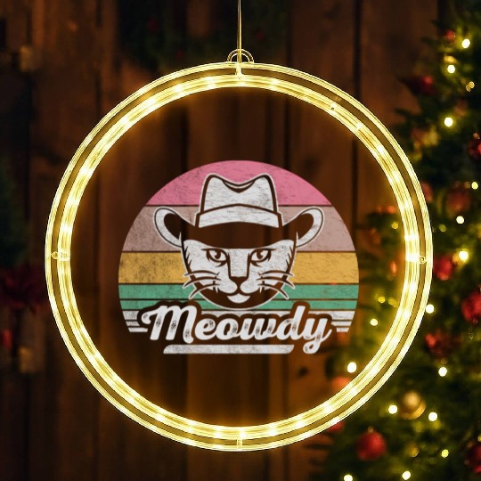 Mashup Between Meow And Howdy Cat Meme Cat LED Christmas Window Lights