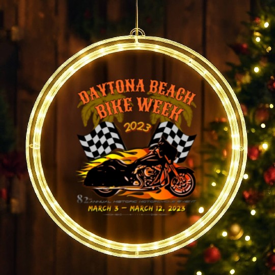 Daytona Beach Bike Week 2023 Checkered Flag Front LED Christmas Window Lights