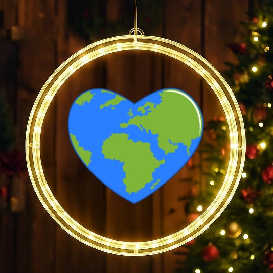 Earth Day World Map as Love Heart LED Christmas Window Lights