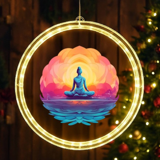Women's Yoga Meditation Lotus Design LED Christmas Window Lights