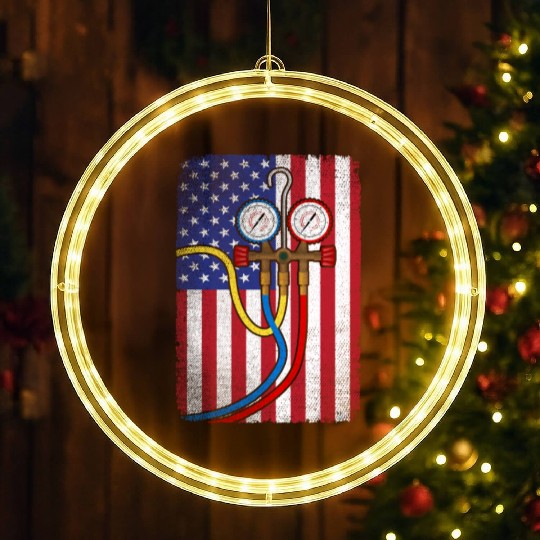 Patriotic HVAC Technician American Flag HVAC Tech LED Christmas Window Lights
