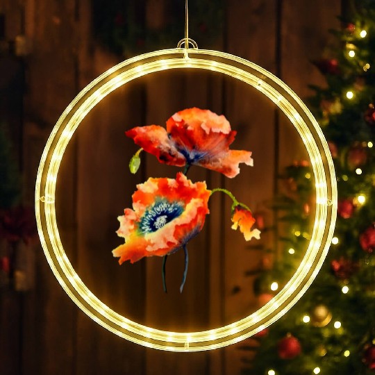 RED POPPIES LED Christmas Window Lights, WATERCOLOR RED POPPIES TOP