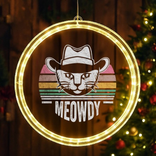 Mashup Between Meow And Howdy Cat Meme Cat LED Christmas Window Lights