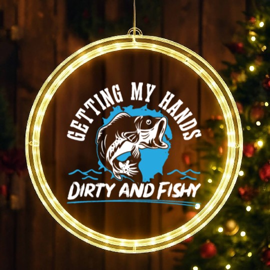 Hand Fishing Fisherman Noodling Lover Fisher Fish LED Christmas Window Lights