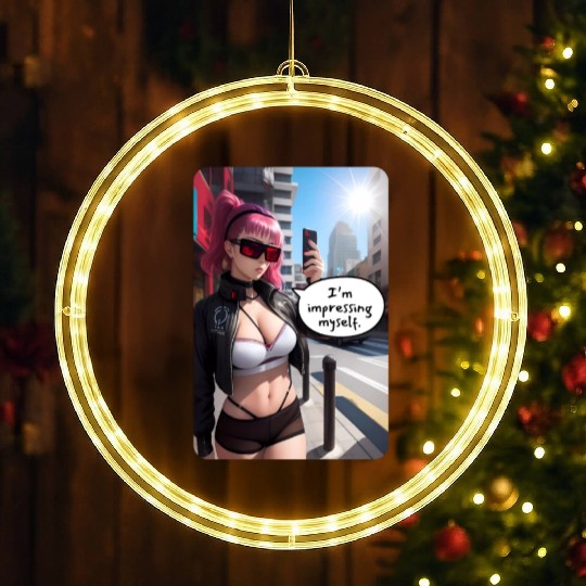 Cyberpunk Waifu Influencer Design 6 LED Christmas Window Lights