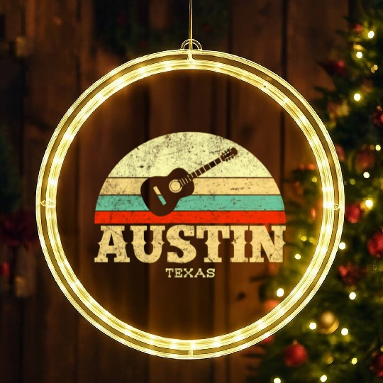 Austin Texas Guitar Lone Star State LED Christmas Window Lights