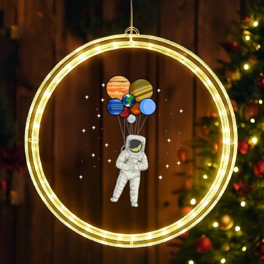 Astronaut Holding Planet Balloons of Solar System LED Christmas Window Lights