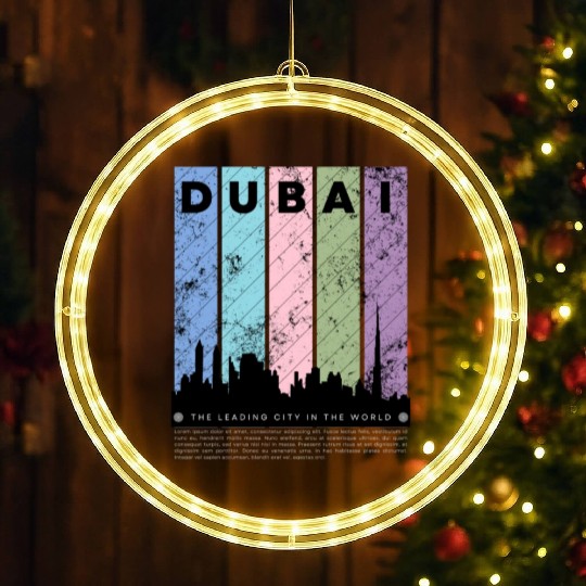 Black Colorful Dubai The Leading City in the World LED Christmas Window Lights