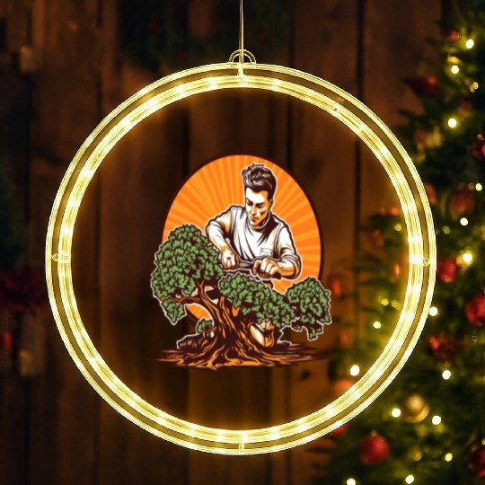 Bonsai Japanese Tree Gardening Gardener Pruning LED Christmas Window Lights