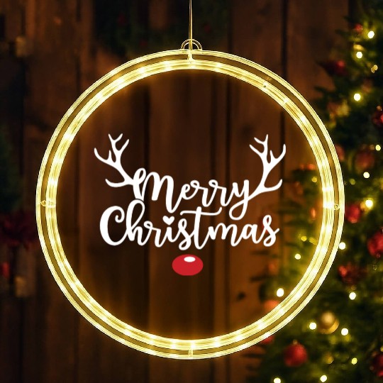 Merry Christmas - Red Nose Reindeer LED Christmas Window Lights