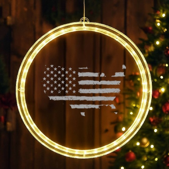 HAND PAINTED US FLAG LED Christmas Window Lights