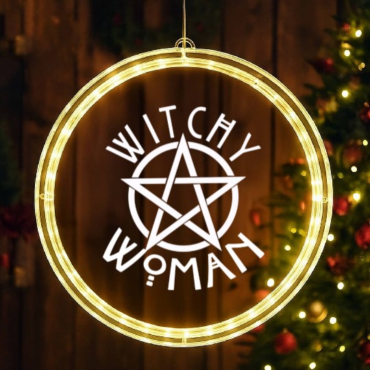 WITCHY WOMAN WITH STAR AND CIRCLE green LED Christmas Window Lights