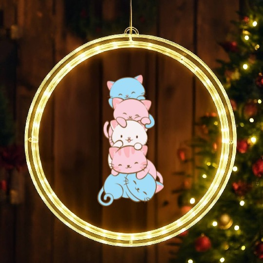 Transgender Pride Flag Cute Kawaii Cats Subtle LED Christmas Window Lights