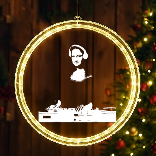 Dj Mona Lisa with Dj Headphone behind a dj table LED Christmas Window Lights