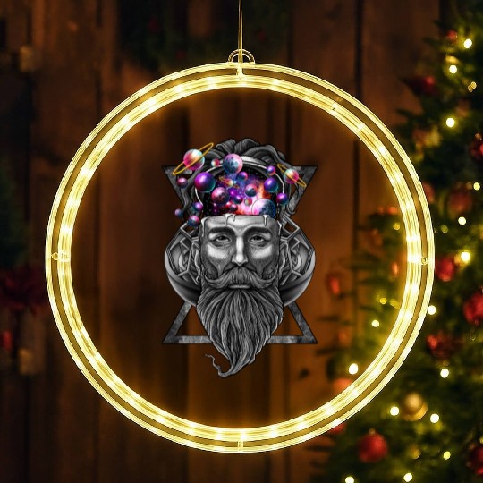 Long beard hipster trippy solar system LED Christmas Window Lights