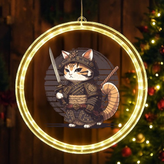Samurai Cat Warrior Japanese Ninja Cat Kawaii LED Christmas Window Lights