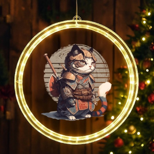 Samurai Cat Warrior Japanese Ninja Cat Kawaii LED Christmas Window Lights