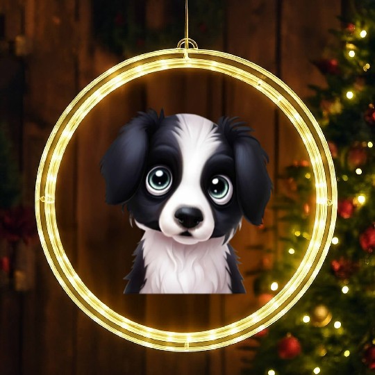 Elegant Border Collie Portrait LED Christmas Window Lights