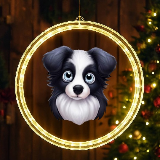 Artistic Border Collie Portrait LED Christmas Window Lights