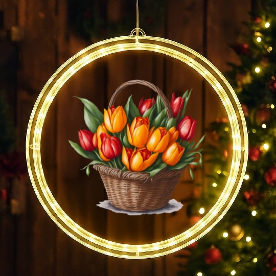 A bouquet of tulips in a basket. LED Christmas Window Lights