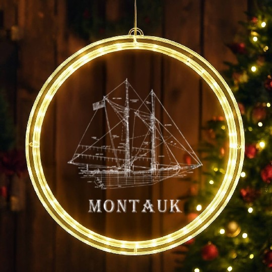 Sailboat Blueprint Montauk Ny Sailing Vacation LED Christmas Window Lights
