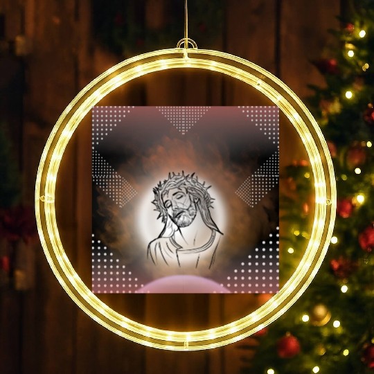 Sacred Jesus with Crown of Thorns Illustration LED Christmas Window Lights