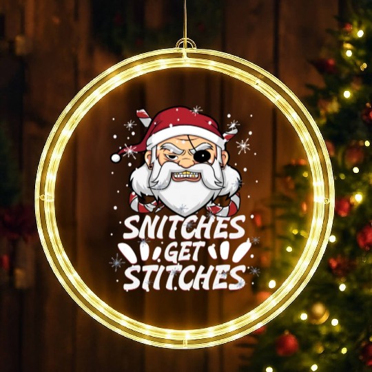 Snitches Get Stitches Santa Hat Funny Santa Pirate LED Christmas Window Lights