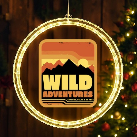 Retro Sunset Mountains, Wild Adventure, Explore Vi LED Christmas Window Lights