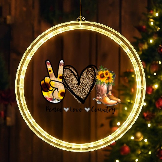 Sunflower Peace Love Country Cowgirl Midwest Boot LED Christmas Window Lights