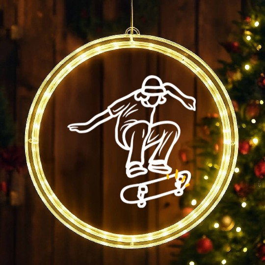 Modern Illustrated Skateboard LED Christmas Window Lights