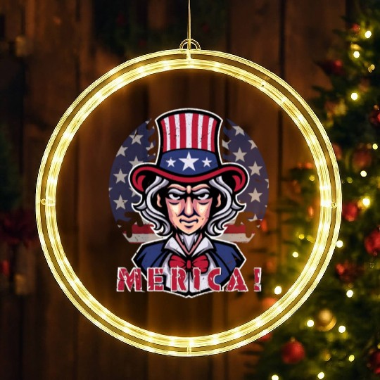 Patriotic Baseball lovers 4th of July USA uncle LED Christmas Window Lights