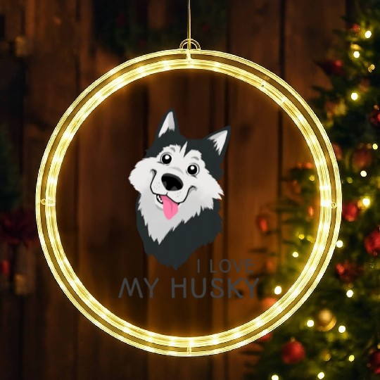 Funny Dog I Love My Husky LED Christmas Window Lights