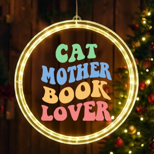 Cat Mother Book Lover LED Christmas Window Lights