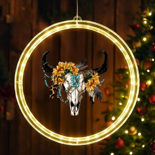 Bull Skull And Sunflowers LED Christmas Window Lights