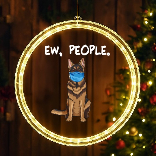 German Shepherd Ew People Dog Wearing Face LED Christmas Window Lights